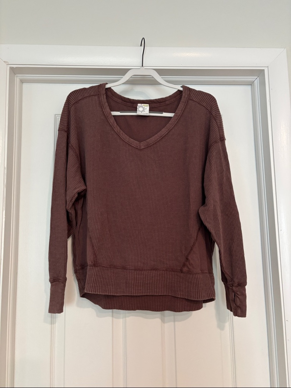 aerie Waffle Knit V-Neck Pullover - Mauve